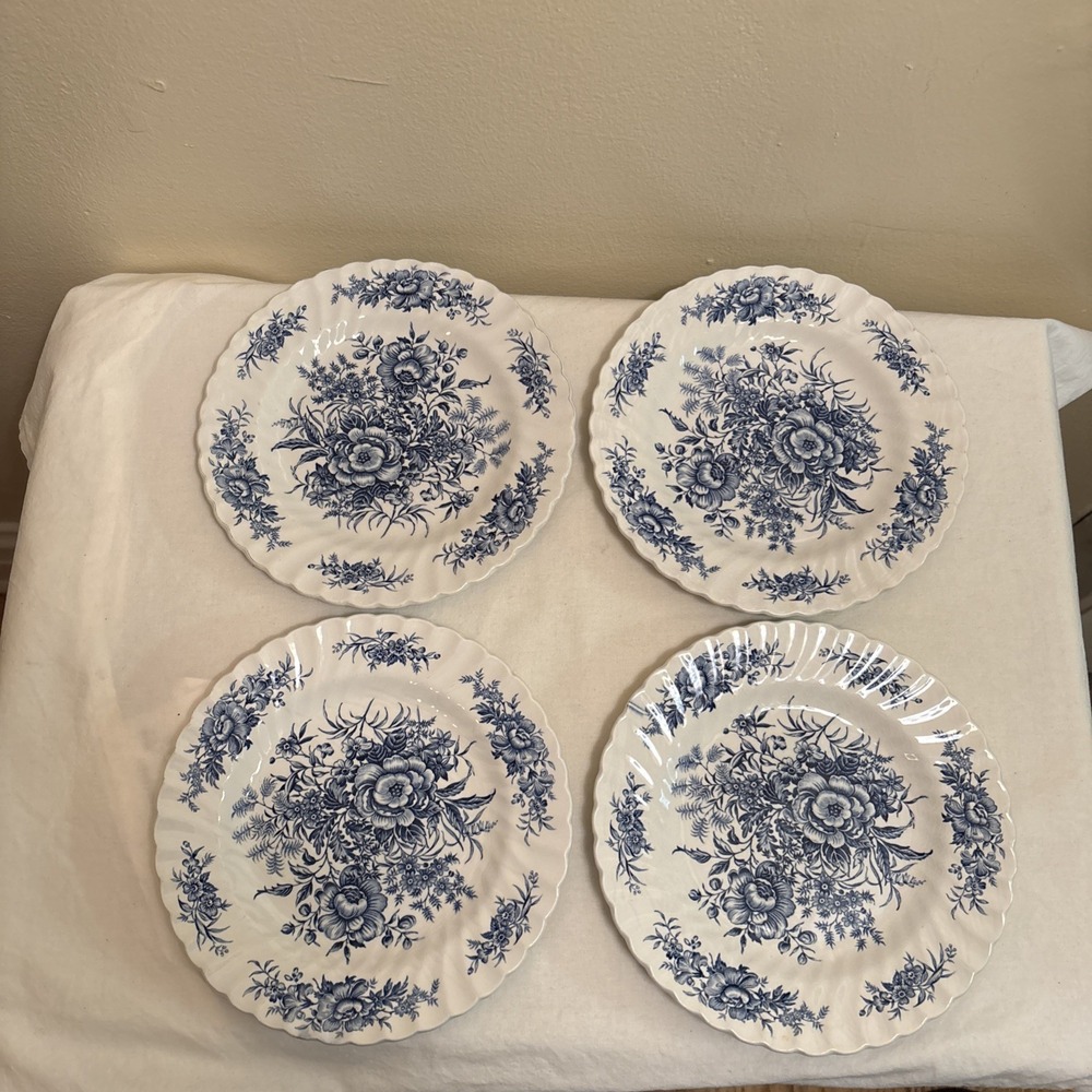 Staffordshire Beacon Hill by British Anchor Blue Salad Plates 8” - Set of 4